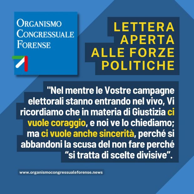 L’Organismo Nazionale Forense scrive alle forze politiche