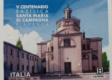 Oggi dalla Banca di Piacenza e dalla Comunità francescana il primo francobollo emesso dallo Stato per un evento nella nostra città.