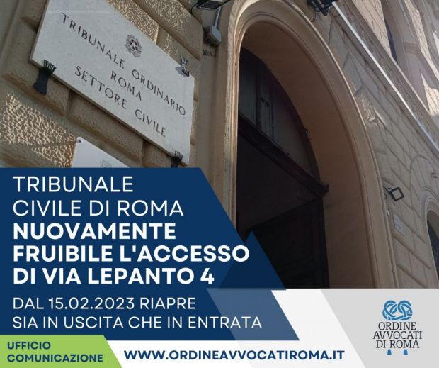 Tribunale civile di Roma: da ieri tornano fruibili tutti gli accessi