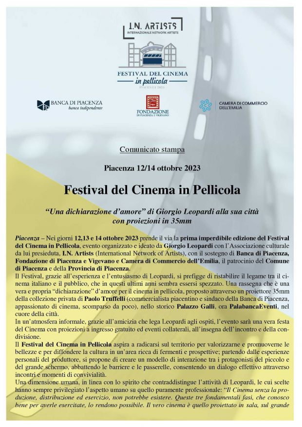 A Piacenza il Festival del Cinema in Pellicola