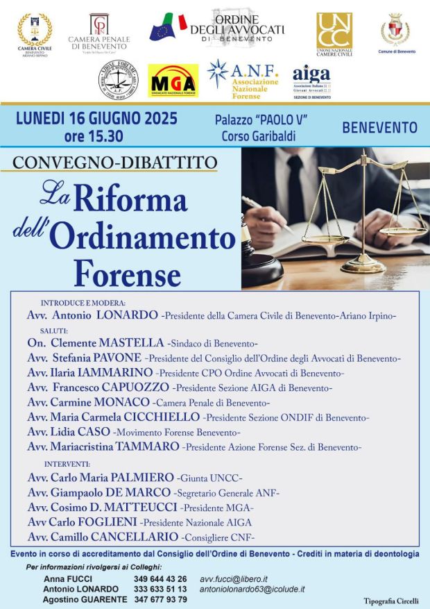 Oggi a Benevento, per discutere di riforma della legge professionale