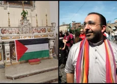 Prete ‘no global’ espone la bandiera palestinese sull’altare