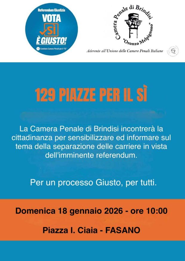 La Camera Penale di Brindisi incontra i cittadini a Fasano