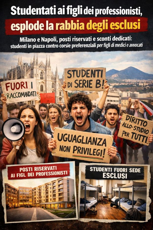 Studentati ai figli dei professionisti, esplode la rabbia degli esclusi