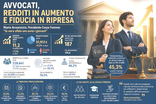 AVVOCATI, REDDITI IN AUMENTO E FIDUCIA IN RIPRESA